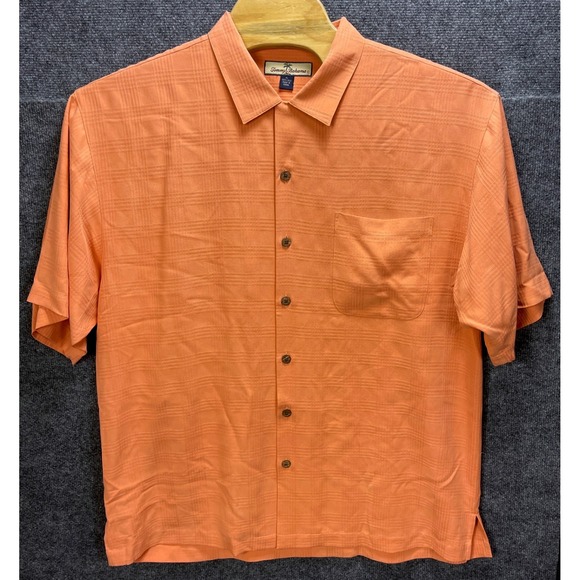 Tommy Bahama Silk Button Up Shirt Plaid‎ Short Sleeve Textured Casual Mens XL - Picture 1 of 8